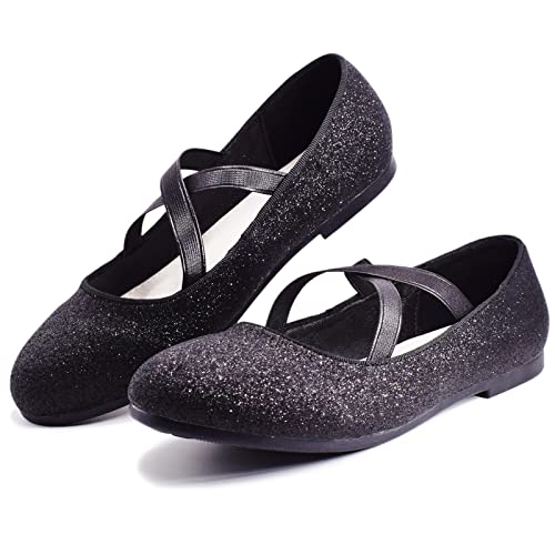 W&LESVAGO Girls Glitter Princess Ballet Flats with Elastic Strap, Mary Jane Dress Shoes for Girl Back to School Wedding Party(Little Kid/Big Kids)