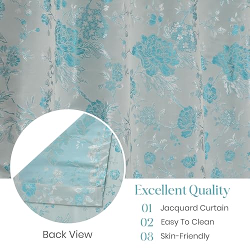 Image of FRESH FROM LOOM Floral Blackout Window Curtains 6 Feet Long | High Tenacity Yarn Polyester Weaved Curtains | Premium Screens for Home Office | Dust Repellent (Aqua, 6ft, 2pc), Rod Pocket