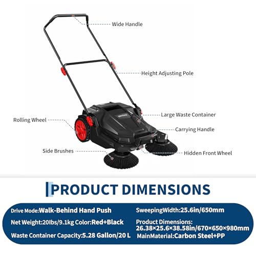 Image of Garvee Manual Push Floor Sweeper, Walk-Behind Sweeper