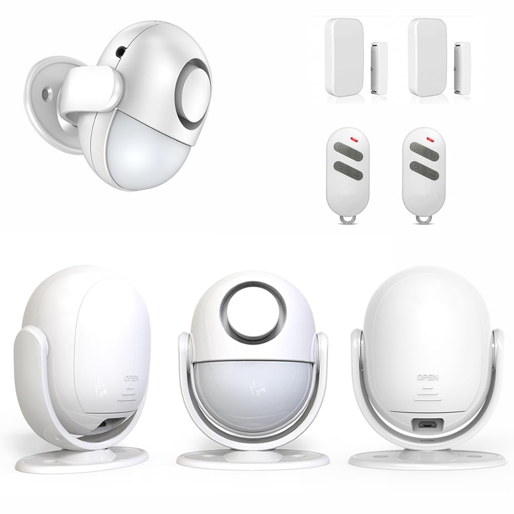 Kepp4 - Detector de movimiento con alarma de 125 dB (conjunto 2) con 2 mandos a distancia y 2 contactos de ventana/puerta, ampliable hasta 20 contactos.