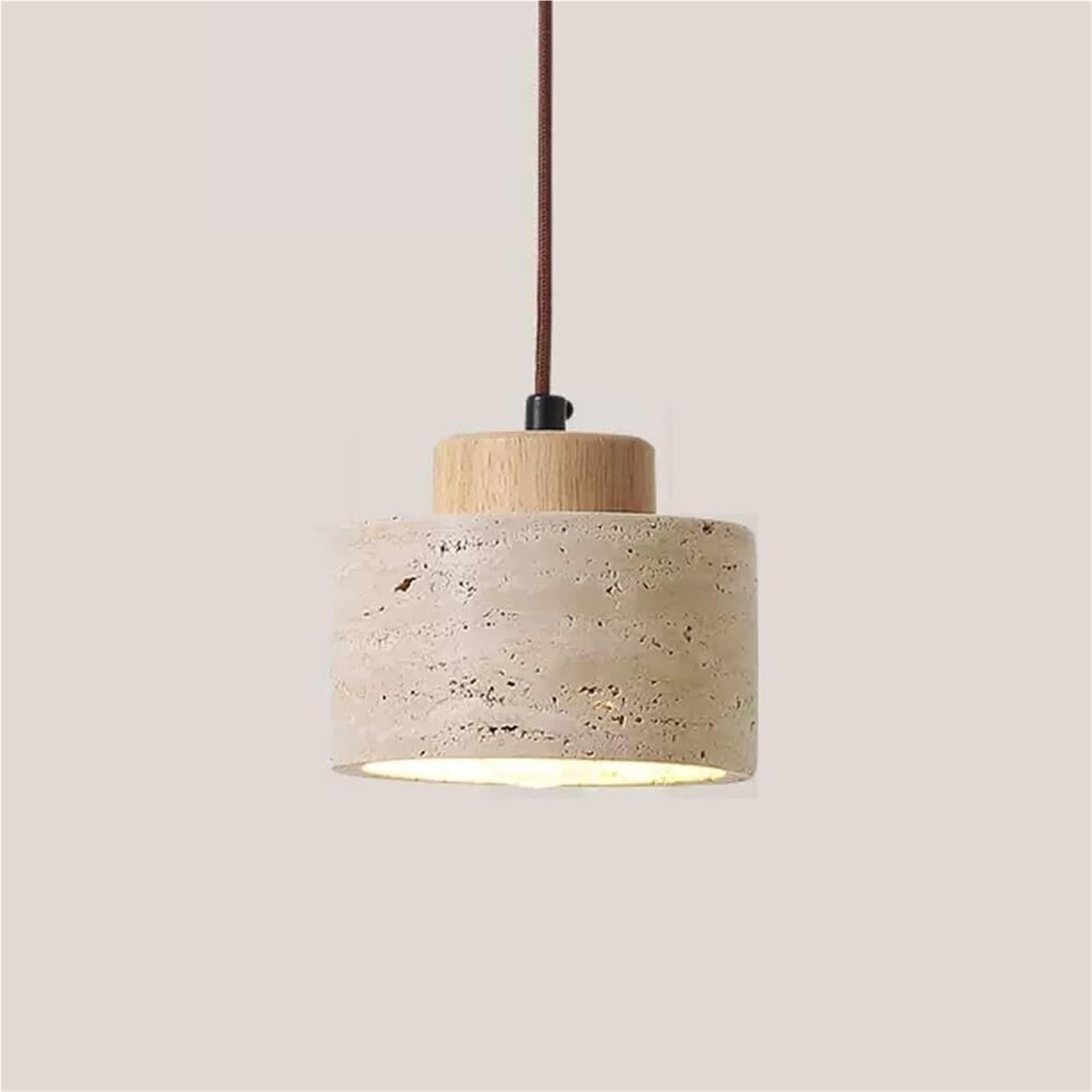 HELCEKOU Nordic Natural Stone Pendant Light Cylinder Small Mid Century Modern Hanging Ceiling Rustic Wood Industrial Chandelier for Dining Room Table Kitchen Island Farmhouse Bedroom(Log Short)