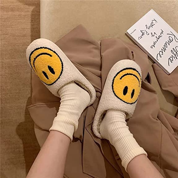 Image of Cute House Slippers for Women Men with Memory Foam Retro Happy Face Cozy Shoes