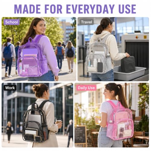 Image of Amylove 48 Pcs Clear Backpack bulk for Stadium Events Heavy Duty PVC Transparent Bookbag for College Workplace Security (15 Inches,6 Colors)