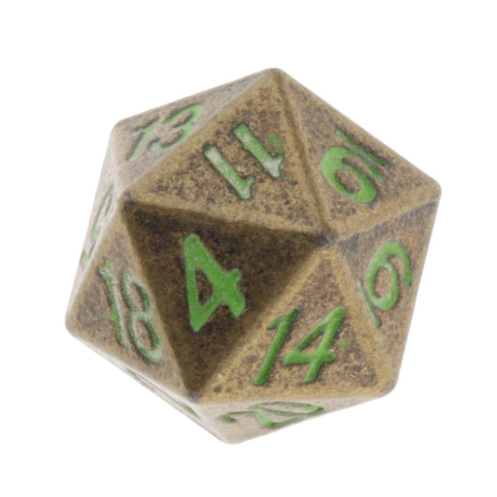 Juego de 5 dados poliédricos de metal sólido D20 para juegos de rol D&D de 20 caras, bronce