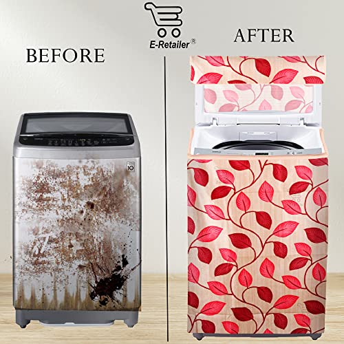 Image of Washing Machine Cover for Top Load 5kg to 7.5kg | Light Weight Dustproof Polyester Cover with Zip Enclosure | Leaf Print Fully Automatic Washer Protector Indoor Outdoor Use- Size 23x23x35 inch