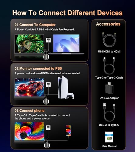 Image of 4K Portable Monitor - 15.6 inch UHD 3840 * 2400 16:10 450 Nits 135% sRGB IPS Screen with 2 USB-C & HDMI Ports for Laptop /Mac /PC /PS5 /Xbox with Speakers Stand,VESA Compatible(Metallic Black)