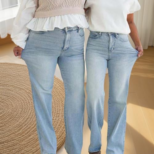 Arisefrom Jeans Plus Size Vintage Wash Tummy Control Stretchy Top Straight Leg Jeans Casual High Waisted Jeans for Women3