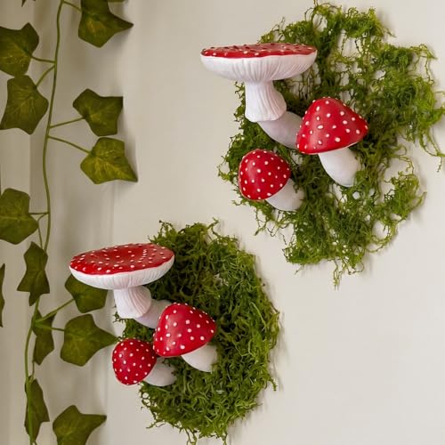 Yerliker 7 Pcs Mushroom Magnets for Fridge Resin Mushroom Floating Wall Shelf with Moss Aesthetic Fairy Party Decorations for Refrigerator Kitchen Cottage Room Bedroom Decor