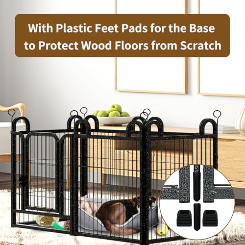 Image of Puppy Playpen 6 Panels Small Dog Fence Outdoor Indoor Use 24 inch Height | Anti-Rust with Doors Portable Dog Play Pen for RV Camping Yard, Total 11FT, 10 Sq.ft, Snowy Black