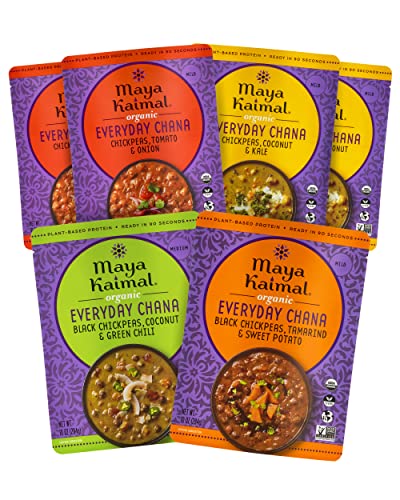 Maya Kaimal - Organic Indian Everyday Chana - Variety Pack 10oz - Fully Cooked - Vegan - Microwavable - Ready to Eat Meals - Pack of 6