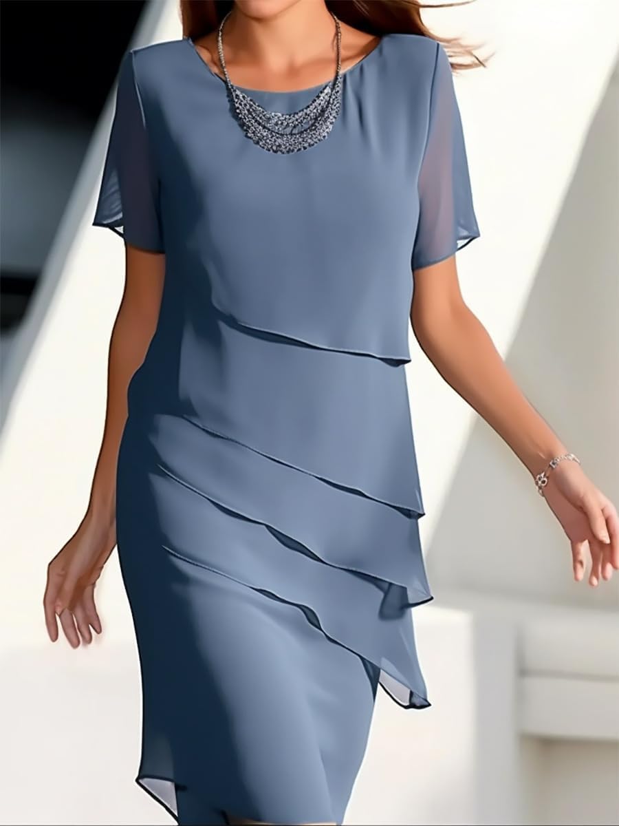 Vestidos de Vestidos de Vestir de Gasa de Gasa para Mujeres Vestidos de Novia de cócteles Elegantes Vestidos de Vestidos Longitudes de Rodilla de Manga Corta