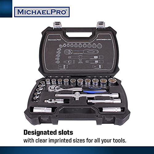 MichaelPro MP005011 22-Piece 1/2 Inch Dr. 72T Ratchet Wrench Socket Set, Metric, Ratchet Handle, Extension Rods - Image 2