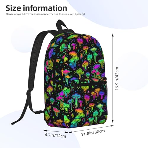 Colorful Neon Mushrooms Fashionable Daypack 17 Inches Zippers Backpack Double Shoulder Bag for Women Men2