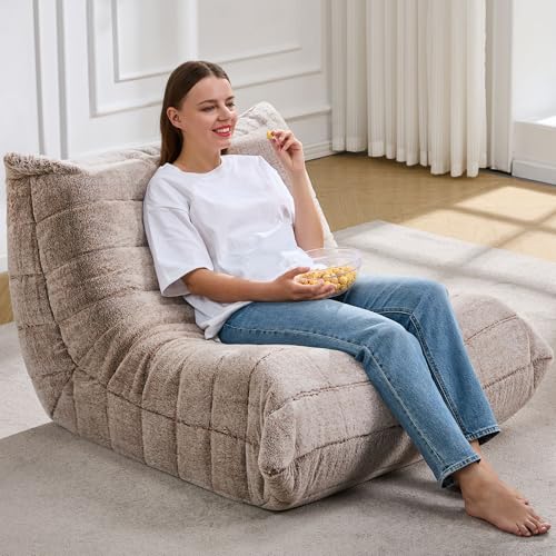 Image of Hobestluk Adults Bean Bag Chair Faux Fur BeanBag Couch for Living Room | Brown Plush,Ergonomic Design,Memory Foam,UltraSoft,Anti-slip Bottom,No Assembly Required,Decorative Style for Living Room