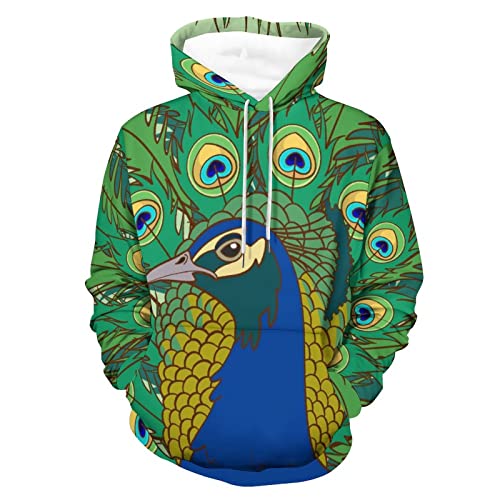 Hoodie Paon Vert UMENG Unisexe | Sweat à Capuche Manche Longue S