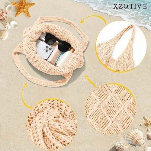 Image of XZQTIVE Crochet Tote Bag for Women Mesh Beach bag for Summer Vacation Aesthetic Hobo Knit Shoulder Bag