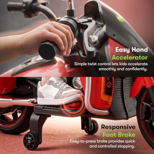 Image of Baybee Adreno Baby Electric Bike for Kids with Hand Accelerator | Big Battery Baby Bikes with Realistic Meter, RGB Lights & Music | Rideon Battery Operated Bike for Kids to Drive 1 to 8 Years (Red)
