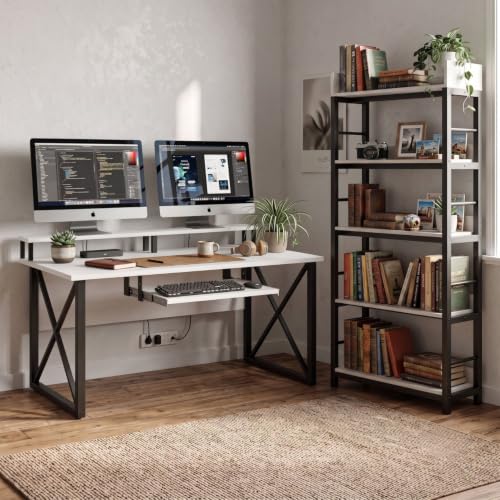 Image of FFO Modern Bedside Table with Drawer & Open Shelf, Wooden Top with Metal Frame, Compact Nightstand for Bedroom, End Table for Living Room