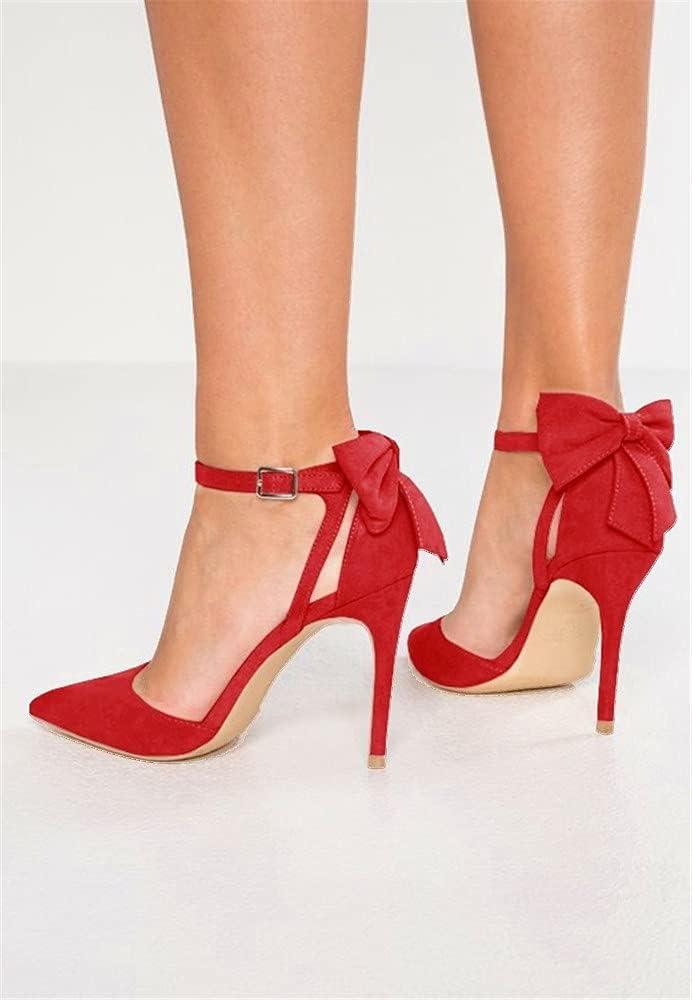 Fashare Womens High Heels Bow Tie Back Sexy Stiletto Ankle Strap Wedding Dress Pumps Shoes - Image 2
