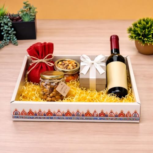 Image of SATYAM KRAFT 6 Pcs Multipurpose Folding Cardboard Gift Box | Premium Paper Hamper Empty DIY Tray for Wedding, Birthday, Gifting, Gift Packaging, Festive Foldable Hampers, Stylish Return Gifts (Without Net) (Beige)