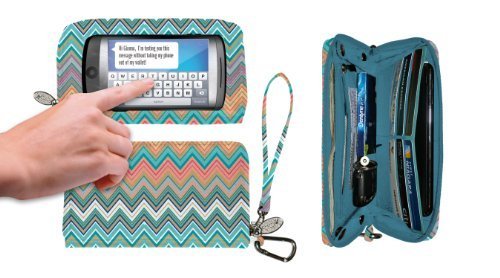Charm 14 Large Touchscreen Wristlet/Wallet Cell Phone Carrying Case - Retail Packaging - Zig Zag