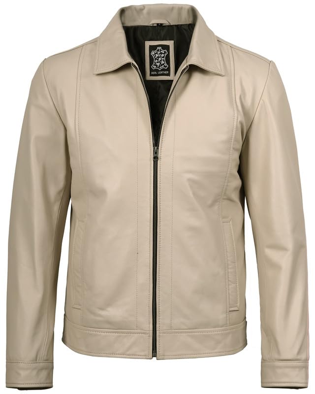 Image of Blingsoul Vintage Distressed Leather Jacket for Men - Shirt Collar Genuine Lambskin Mens Leather Jacket