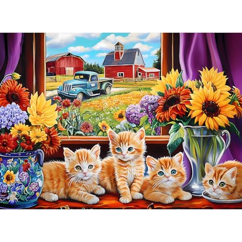 500-Piece Cat & Flower Truck Jigsaw Puzzle for Adults