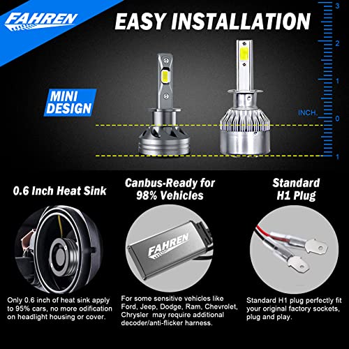 Fahren H1 Led Headlight Bulb, 60W 12000 Lumens Super Bright Led Headlights Conversion Kit 6500K Cool White Ip68 Waterproof, Pack Of 2 #TOP3