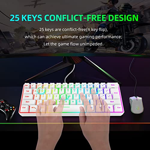 Image of Snpurdiri 60% Wired Gaming Keyboard, 61 Keys RGB Backlit Wrist Rest Ultra-Compact Mini Waterproof Keyboard for PC Computer Gamer (White)