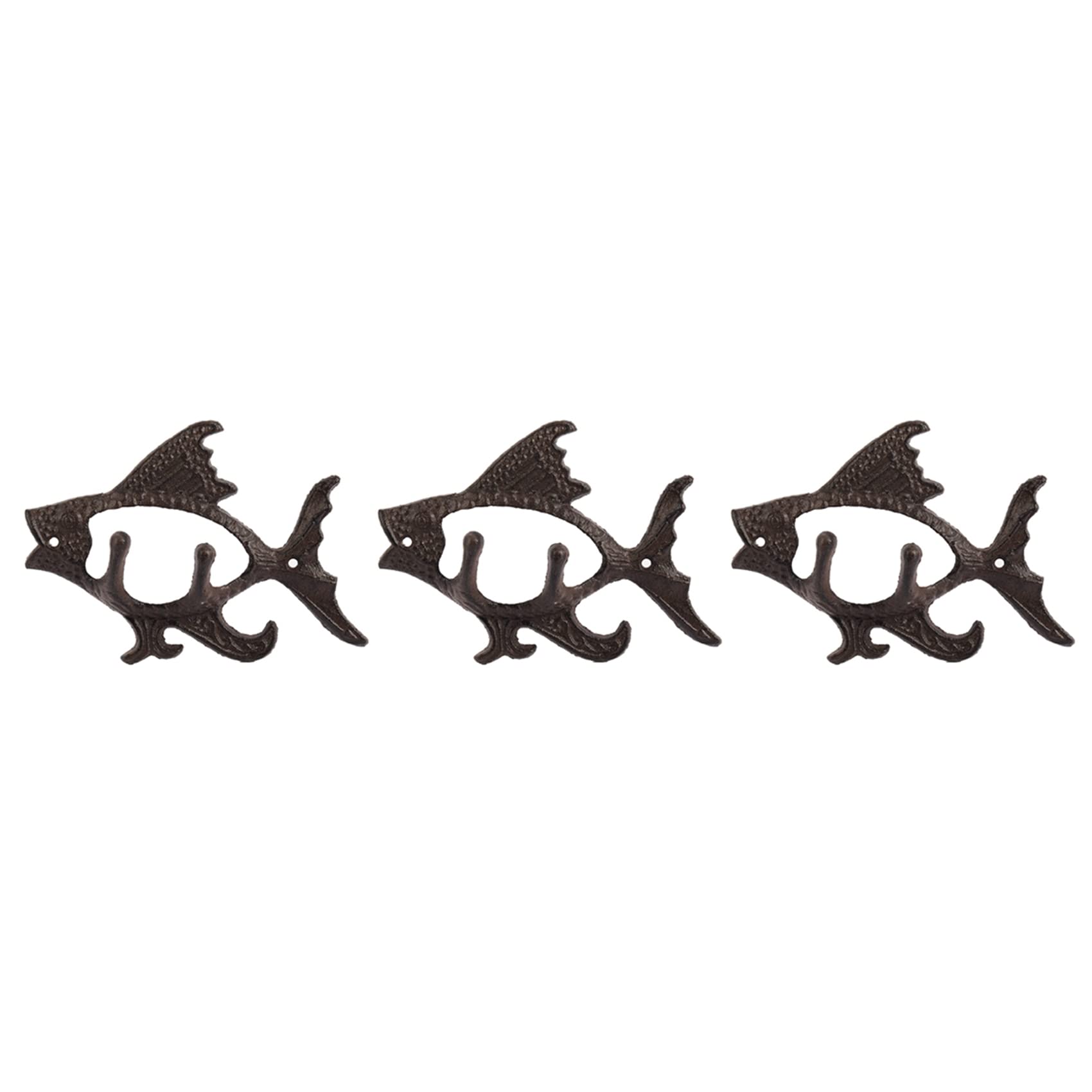 Ppcdfre Rust Brown 3X Fish With Two Hooks Ocean Series Cast Iron Wall Hook Wall Mount Towel Hanger Hook For Hat, Key, Coats