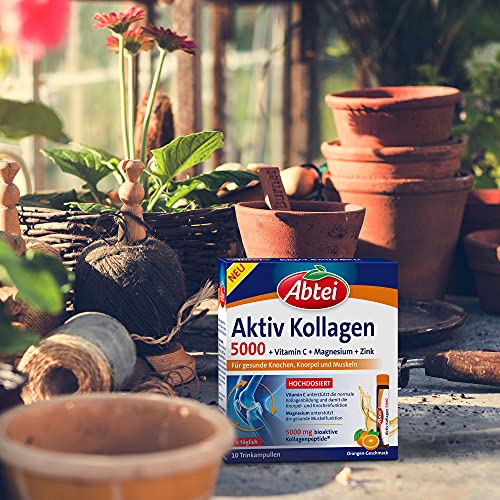 Abtei Aktiv Kollagen 5000 - Für gesunde Knochen, Knorpel und Muskeln - mit Vitamin C, Magnesium und Zink – laborgeprüft und zuckerfrei - 1 x 10 Trinkampullen à 25 ml