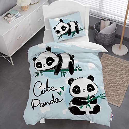 Wajade Cartoon Panda Housse de Couette Set Mignon Panda Enfants Housse de Couette Set pour Gar on et Fille Ensemble de literie 135cm - 200cm