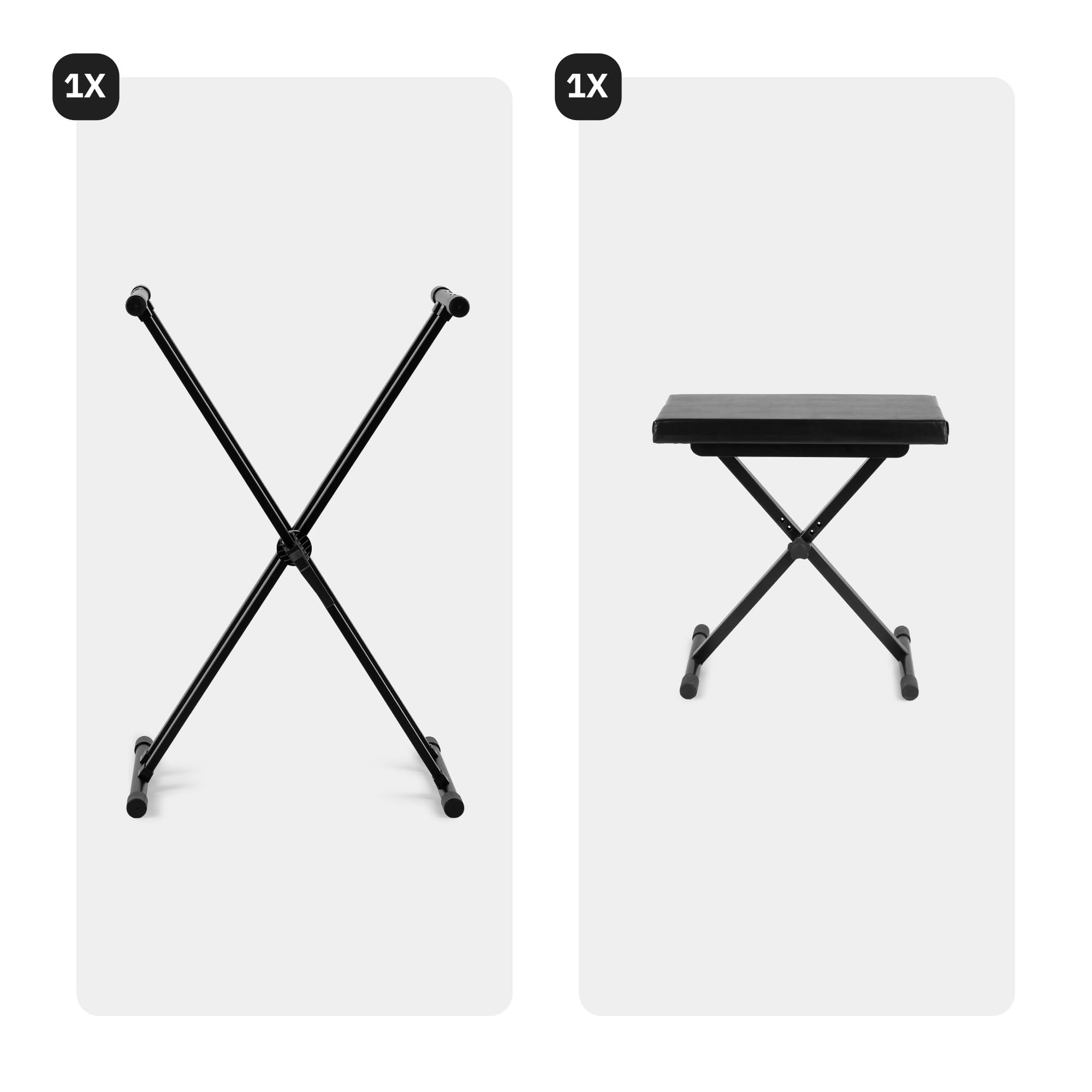 VONYX Pack KBS03 Support pour Clavier Robuste avec KBB10 Banc - Réglables en Hauteur, pour Piano Numérique Universel, Poids Maximal Banc 100 Kg, Un Pack Idéal pour Jouer Confortablement du Piano