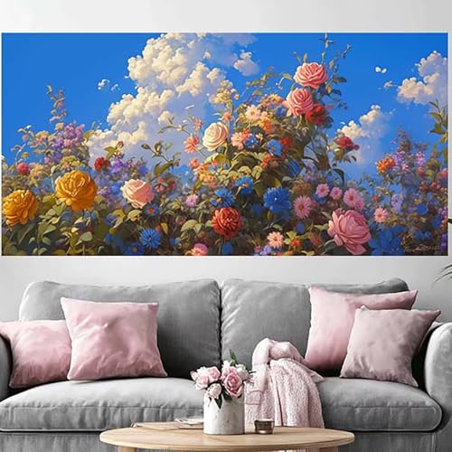 Peinture Diamant Fleur 5D Grand Format 50x150cm avec Broderie Cristal Premium O-519G
