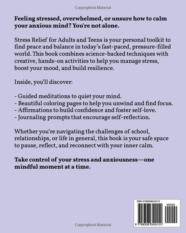 Stress Relief for Adults and Teens: Find inner peace through meditation, coloring, affirmations, and self-reflective journaling image 3