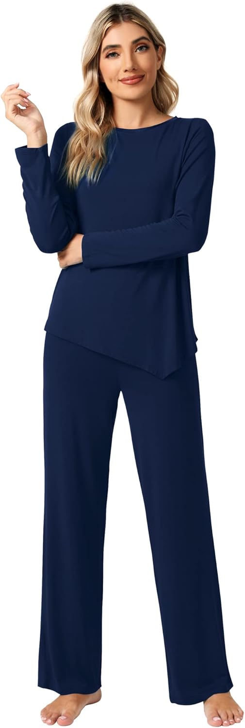 WiWi Pajamas Set for Women Super Soft Long Sleeve Pj Cooling Sleepwear Lounge Sets Loungewear Viscose from Bamboo S-XXL - Image 4