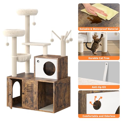 Árbol moderno para gatos con área oculta para caja sanitaria miniatura 4
