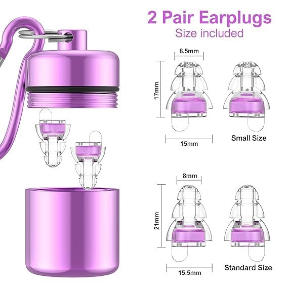 Image of Ear Plugs for Noise Reduction Ear Protection EarPlugs for Sleep,Concerts,Work,Study,8 Size Eartips with Small Box,Perfect Silicone Earplugs for Noise Reduction (Pink2, 2 Pair)
