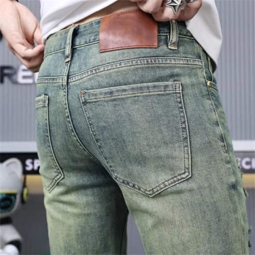 Men's Vintage Ripped Jeans Embroidered Slim Pencil Stretch Washed Thin Skinny Long Pants2