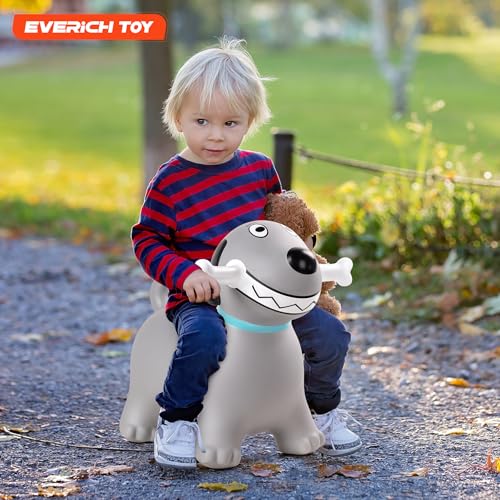 Image of EVERICH TOY Bouncy Animal Hopper, Ride-On Dog Hopping Toy for Toddler 18M+ | Inflatable Horse Hopping Toy for Boys Girls, Indoor Outdoor Bouncy Dog Toy for 2 Year Old Kids, Gift for 3 4 5 6 Yrs W / Pump