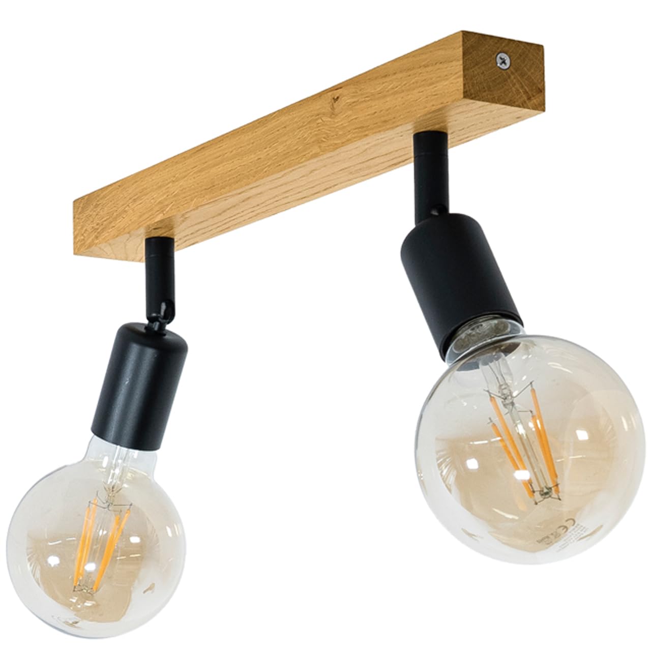 LED Wood Deckenstrahler 2 Flammig Schwenkbar - Handgefertigte Deckenlampe Vintage aus Eichenholz - E27 Deckenleuchte Industrial - Lampe Decke für Wohnzimmer, Schlafzimmer und Küche - Ohne Leuchtmittel