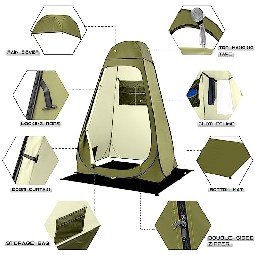 Image of BRIAN & DANY Pop Up Shower Tent, Portable Changing Tent with Rain Shelter & Windows, Privacy Tent for Camping, Toilet or Bathroom, UPF 50+ & Waterproof, 47.2 inch x 47.2 inch x 74.8 inch, Olive Green