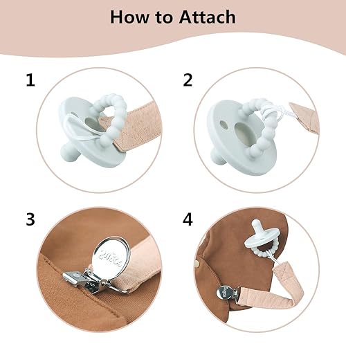 Miniatura 10 de Clip para chupete para bebé, niño y niña, de tela suave de lino con clip para Binky, soporte para correa, unisex, paquete de 4 (rosa)