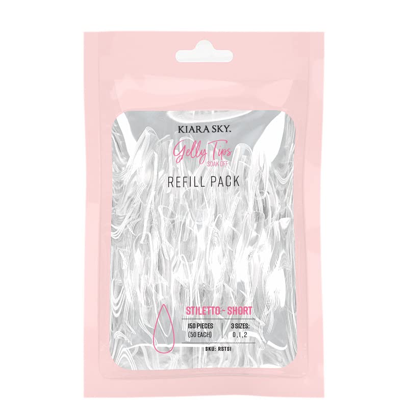 Kiara Sky Gelly Tips Refill Packs - Soak Off Soft Gels - Stiletto Shape (Short Length) (Sizes 3, 4, 5)