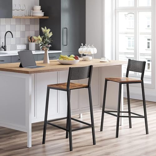 Image of Sheesham Wood Bar Stool, Set of 2 | Backrest & Footrest, For Home Kitchen Counter, For Cafe Restaurant Bar Counter