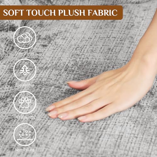 Image of 81 inch Round Sofa Bed Big Bean Bag Round Chaise Lounge Oversized Round Couch Boneless Reading Chair Plush Fluffy Chenille Large Chaise Chair for Living Room, Bedroom, Apartment, Light Gray