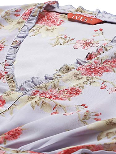 Image of IVES Women's Printed Polyester Full Sleeves | V Neck | Regular Fit Crop Top