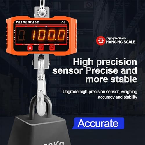 High Accuracy 1000KG Digital Crane Scale - Heavy Duty with LED Red/Green Display, Unit Conversion, Data Hold, Tare & Zero Functions for Construction, Travel & Fishing