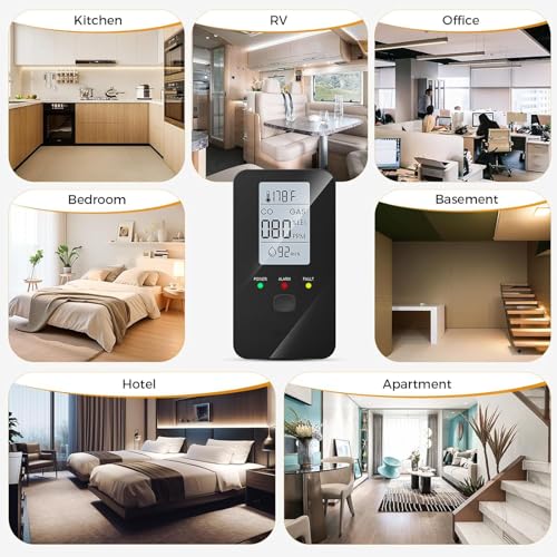 4-in-1 Detector with HD Screen, Suitable for Home, Kitchen, Apartment, Hotel and Camping RV, Black