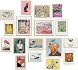 KBKBART Set of 17 Eclectic Wall Art Prints, Colorful Maximalist Wall Decor Canvas Boho Gallery Prints Collage, Vintage Famous Artists Painting Pictures Aesthetic Poster for Funky Room Decor, Eclectic Home Decor for Bedroom Dorm - Unframed